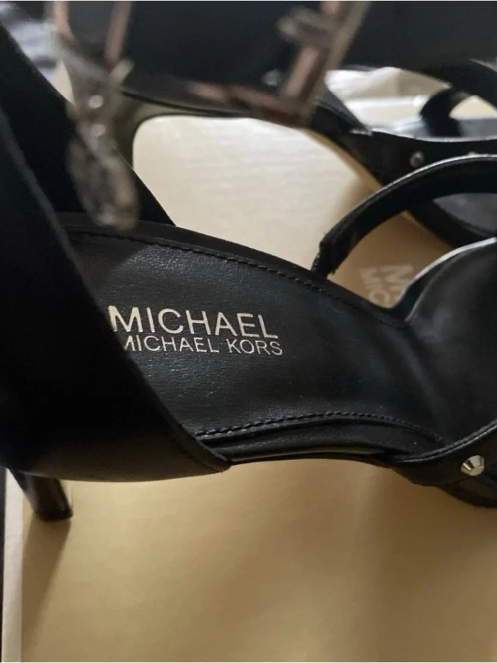 Michael Kors Black Leather Open-Toe Ankle Strap Heels